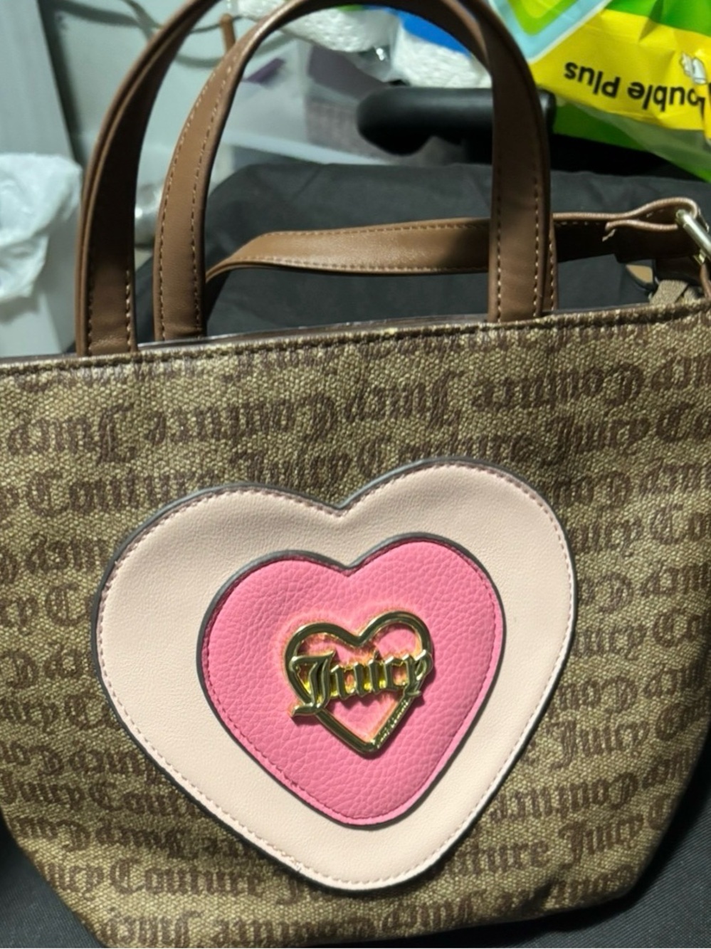 Juicy Couture Brown Logo Crossbody with Pink Heart Patch - Picture 4 of 7